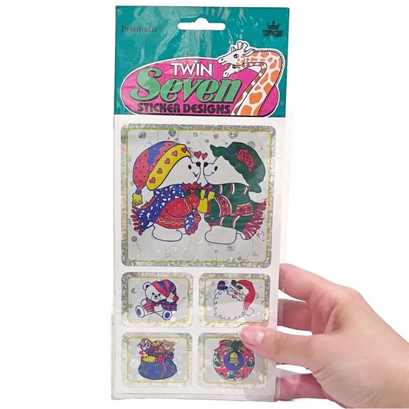 Vintage 1990s Twin Seven Stickers Holographic Sparkly Large Stickers Christmas - Picture 2 of 10